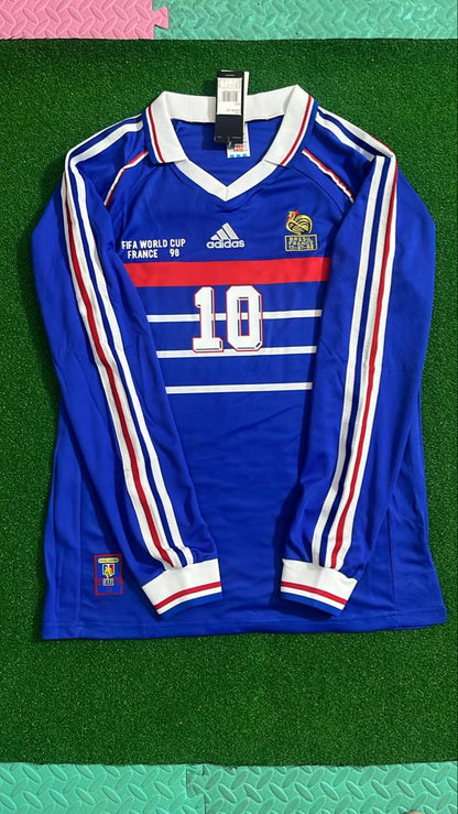 Zinedine Zidane France 1998 World Cup Retro Long Sleeve Football Jersey Maillot Trikot Soccer Shirt