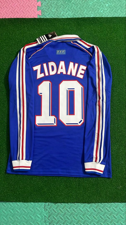 Zinedine Zidane France 1998 World Cup Retro Long Sleeve Football Jersey Maillot Trikot Soccer Shirt