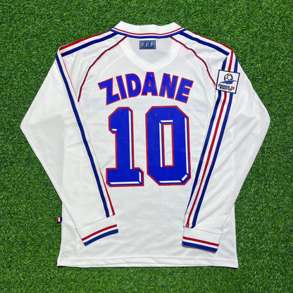 Zinedine Zidane #10 France 1998 World Cup White Away Long Sleeve Retro Jersey
