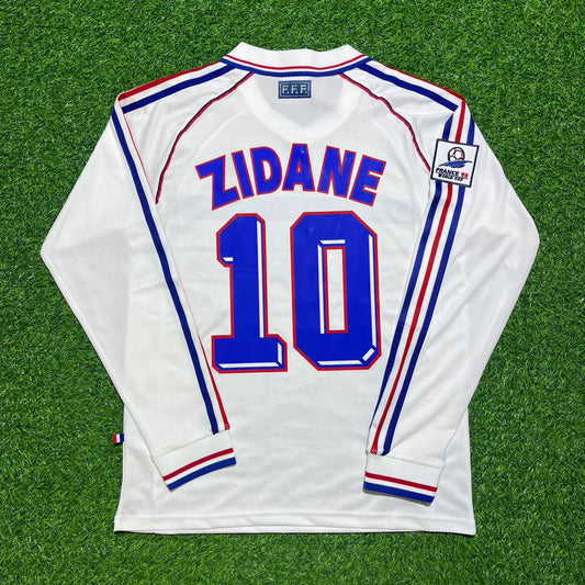Zinedine Zidane #10 France 1998 World Cup White Away Long Sleeve Retro Jersey