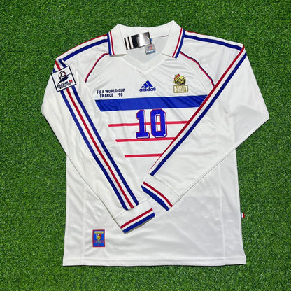Zinedine Zidane #10 France 1998 World Cup White Away Long Sleeve Retro Jersey