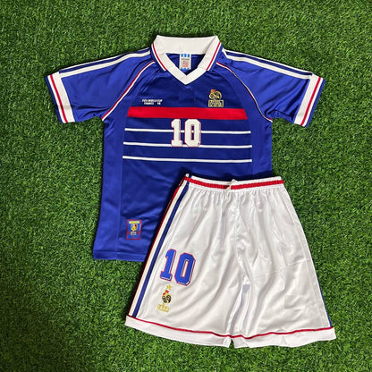 Zinedine Zidane France 1998 Home Kids Kit – Kit Jersey for Children – | KinderTrikot | Maillot Enfant Soccer Shirt