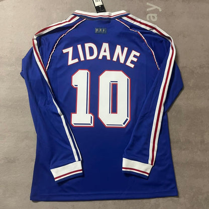 Zinedine Zidane France 1998 World Cup Retro Long Sleeve Football Jersey Maillot Trikot Soccer Shirt