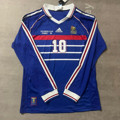 Zinedine Zidane France 1998 World Cup Retro Long Sleeve Football Jersey Maillot Trikot Soccer Shirt