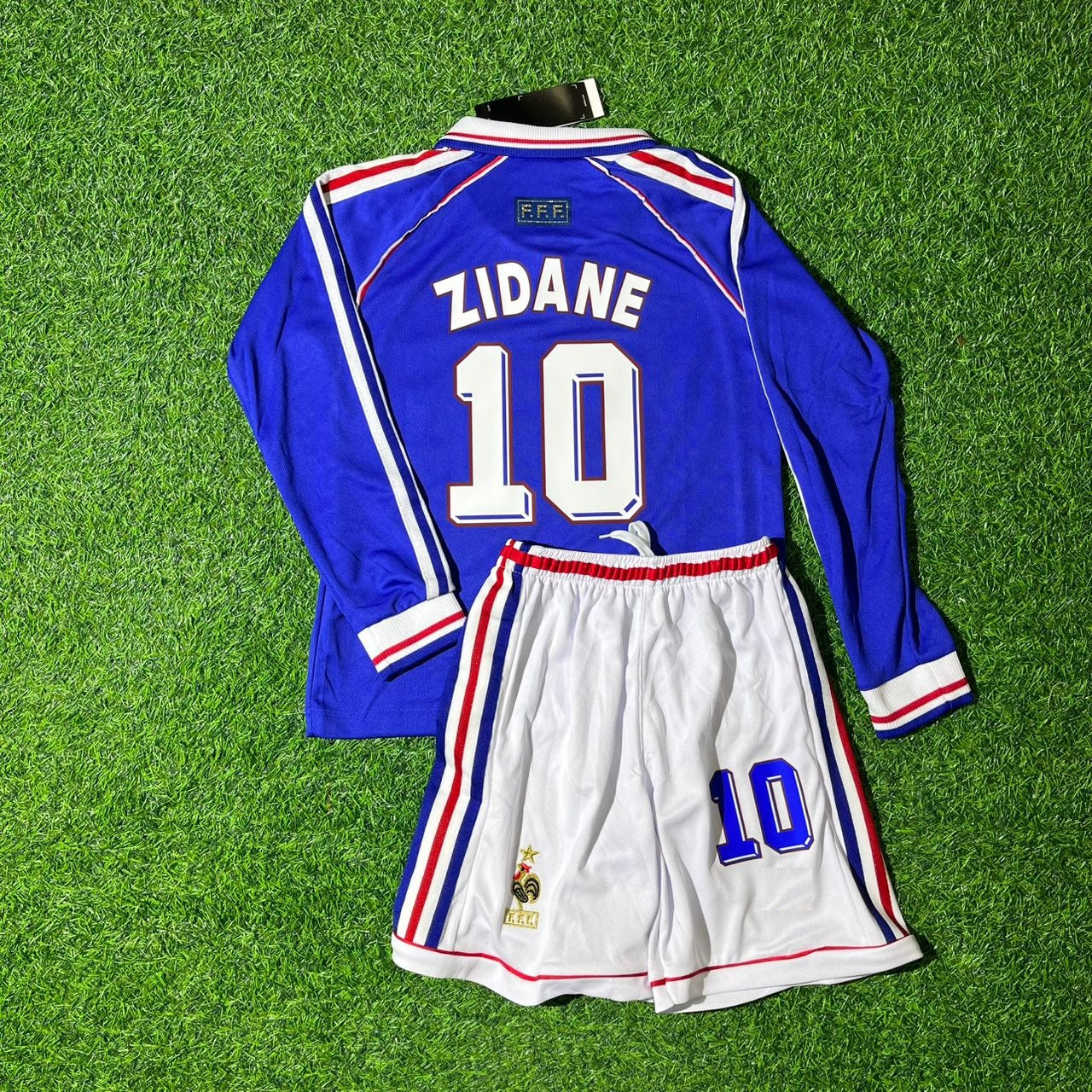 Zinedine Zidane France 1998 World Cup Retro Long Sleeve Kids Football Jersey Kit