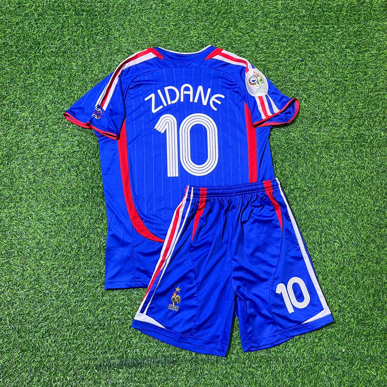 Zinedine Zidane France 2006 World Cup Kids Blue Retro Football Jersey Kit