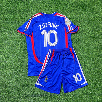 Zinedine Zidane France 2006 World Cup Kids Blue Retro Football Jersey Kit