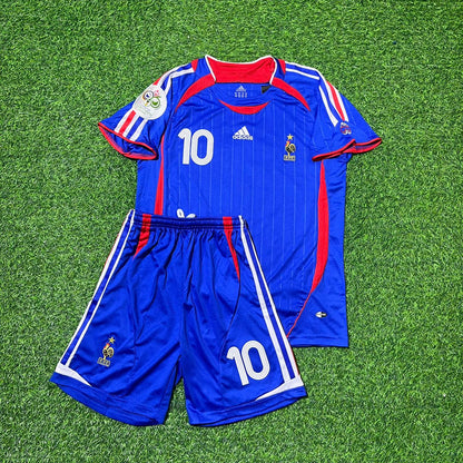 Zinedine Zidane France 2006 World Cup Kids Blue Retro Football Jersey Kit