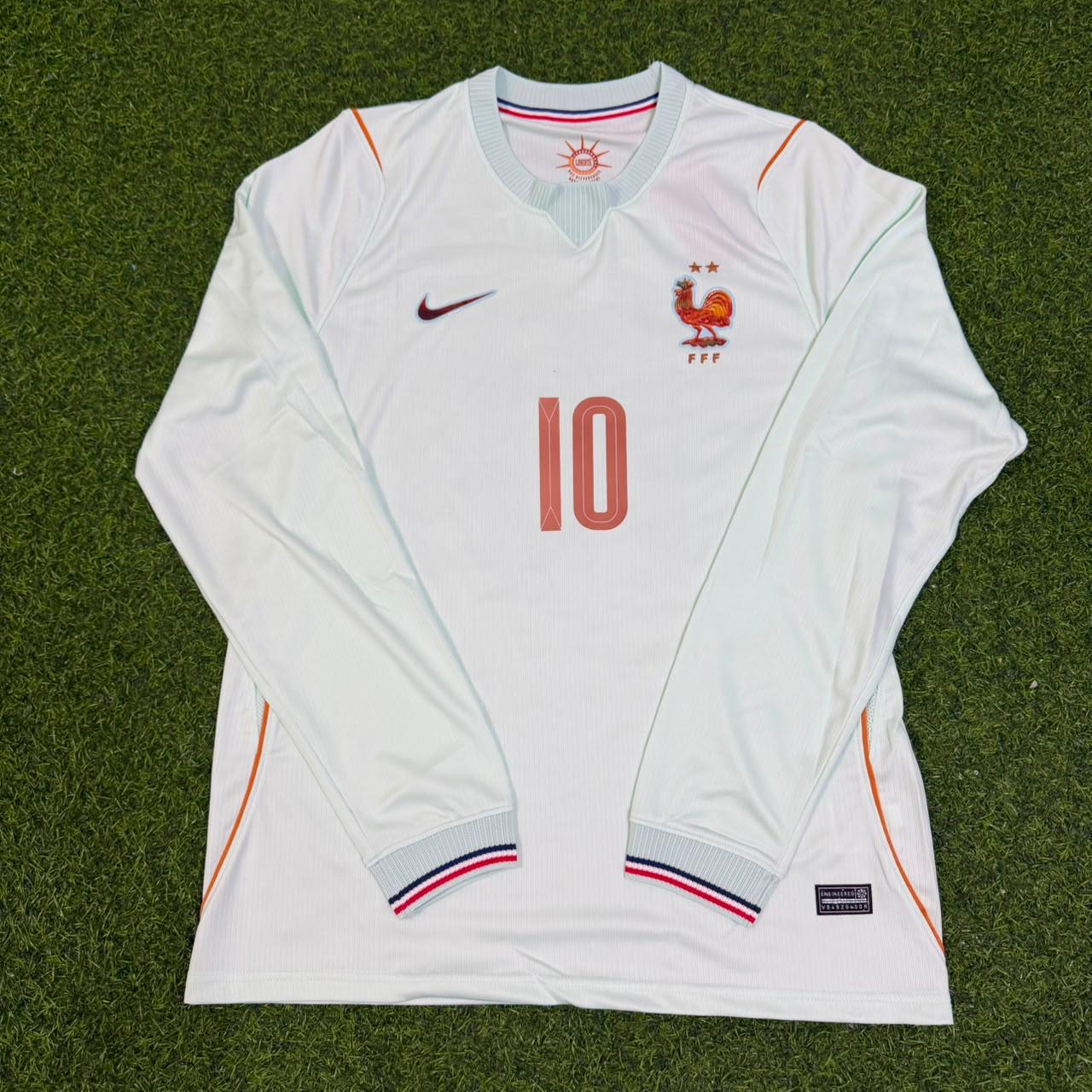 Zinedine Zidane France Away Long Sleeve Retro Football Jersey Trikot Maillot