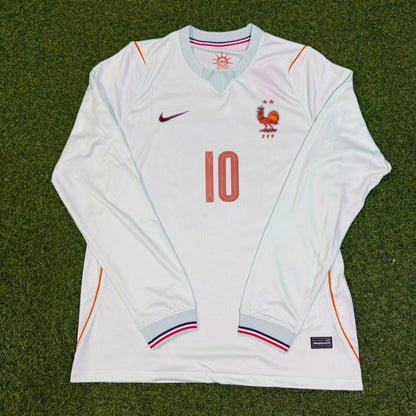 Zinedine Zidane France Away Long Sleeve Retro Football Jersey Trikot Maillot