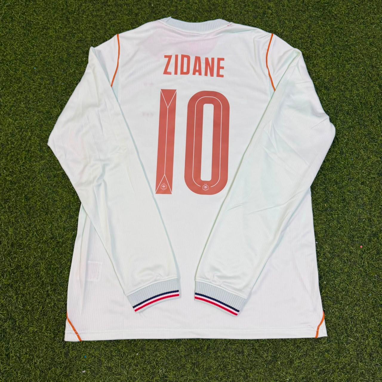 Zinedine Zidane France Away Long Sleeve Retro Football Jersey Trikot Maillot
