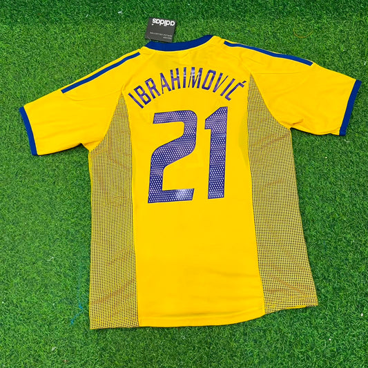 Zlatan Ibrahimovic Sweden 2002 World Cup Home Yellow Retro Football Jersey Kit