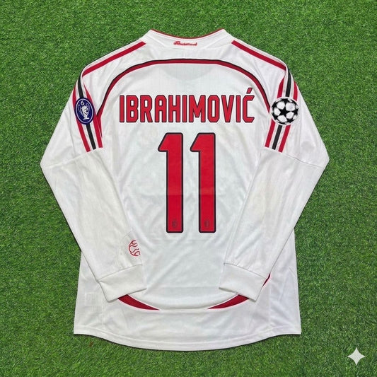 Zlatan Ibrahimovic #11 AC Milan 2007 Champions League Final Away White Long Sleeve Retro Jersey